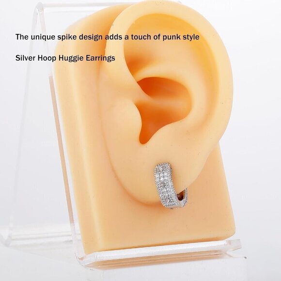 Women Sliver Goth Punk Hoop Earing Cubic Zirconia Spike Cool Vampire Earring - Picture 5 of 6